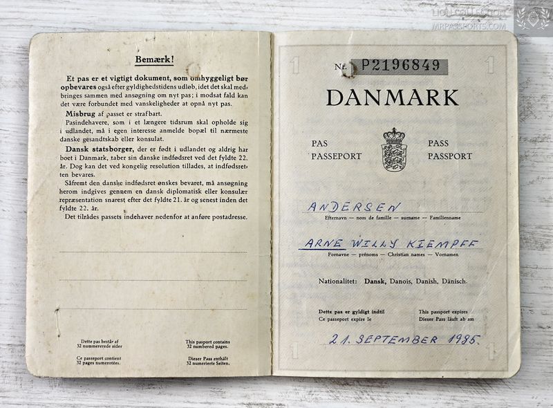 Denmark passport, 1975-1985 , Caracas