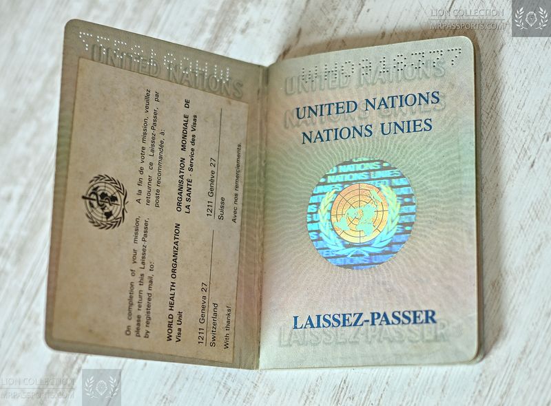 United Nations, 1987 Laissez passer, UN, consultant WHO, passport, museum piece