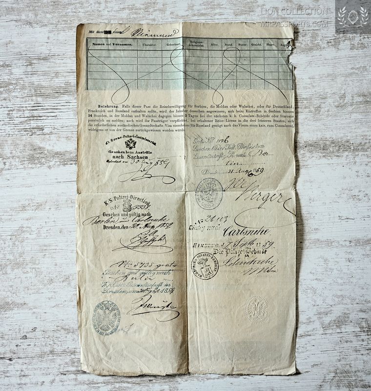 Austria-Hungary, 1850-1851 passport of a yrs old student