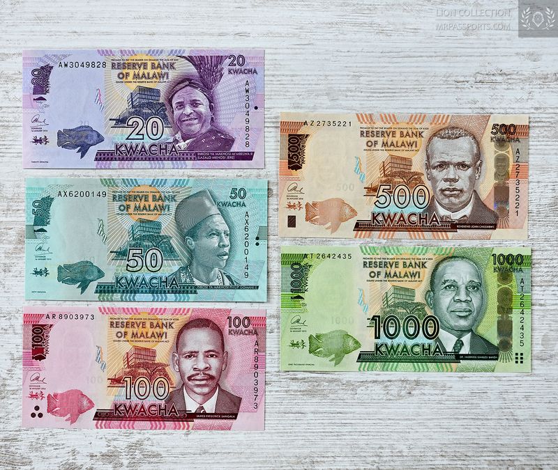 Malawi, 1000, 500, 100, 50, 20 Kwacha
