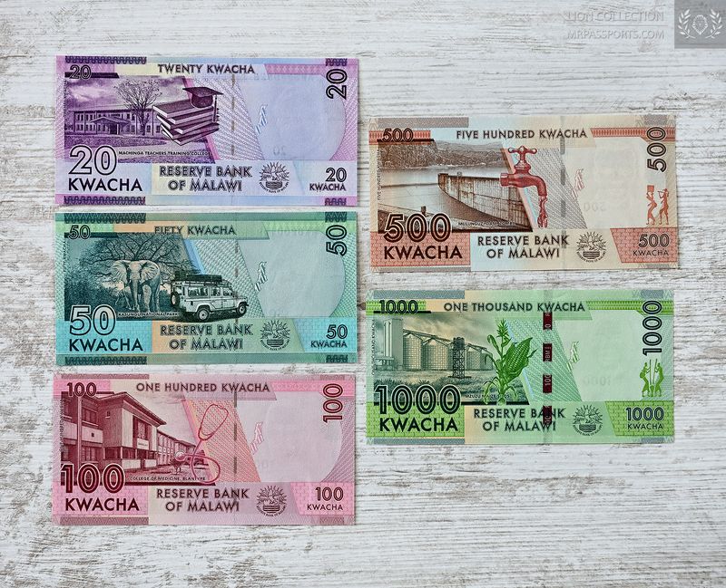 Malawi, 1000, 500, 100, 50, 20 Kwacha