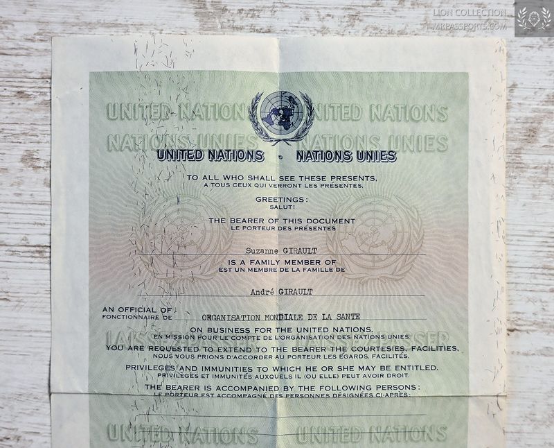 UN 1971-1972 official United Nations Laissez-Passer travel certificate