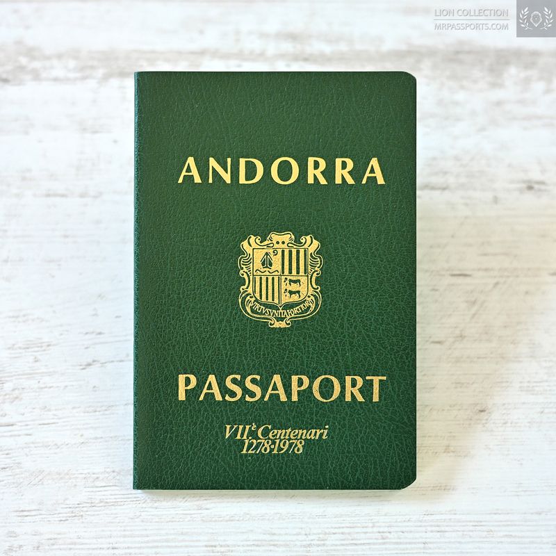 Andorra, 1978 passport specimen (Andorra's Paréages 7. Centenary 1278-1978 edition)