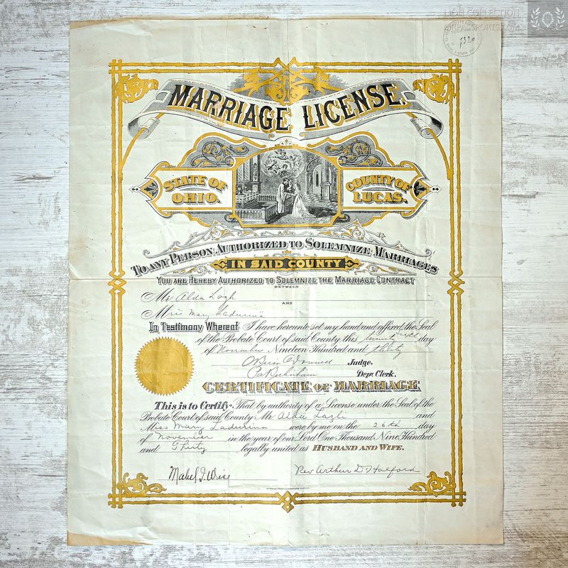 Ohio, USA 1930 Marriage License, extremely beautiful