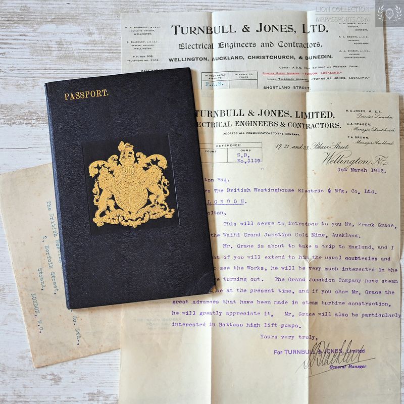New Zealand, 1916 passport from an engineer, an unique beauty in excellent condition