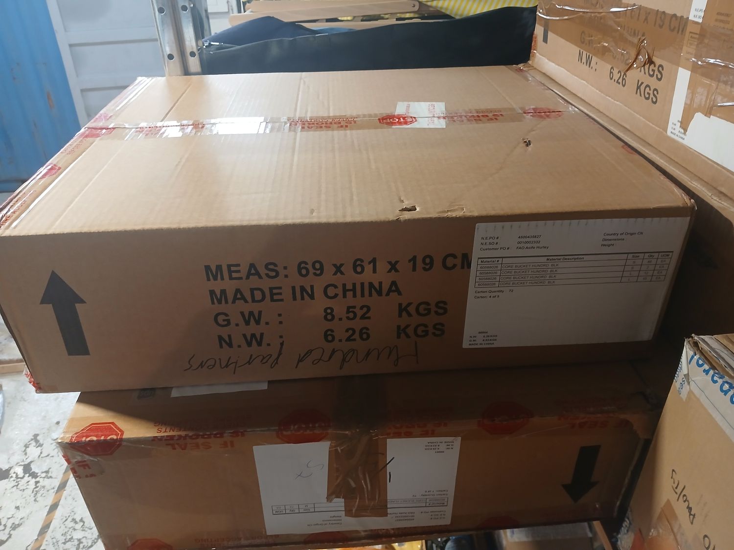 1 pallet 2boxes of Core black bucket hundred  boxes of 72 plus 2 boxes of mixed bucket hats(bay 2 top)