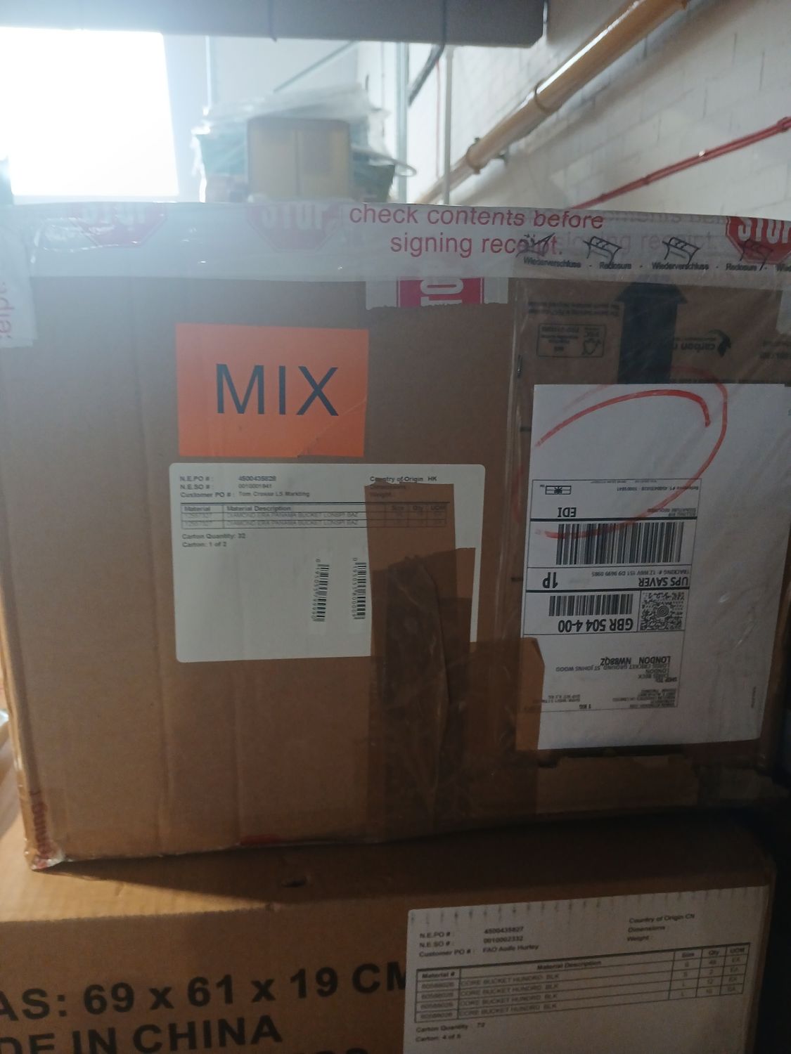 1 pallet of Panama buckets 2 boxes of mixed hats ( bay 2 top)