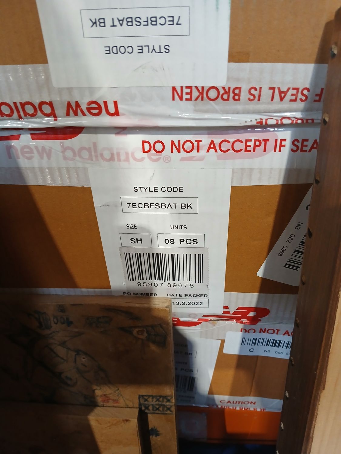 2 pallets of 8 cricket bats per box (middle of bay 13)