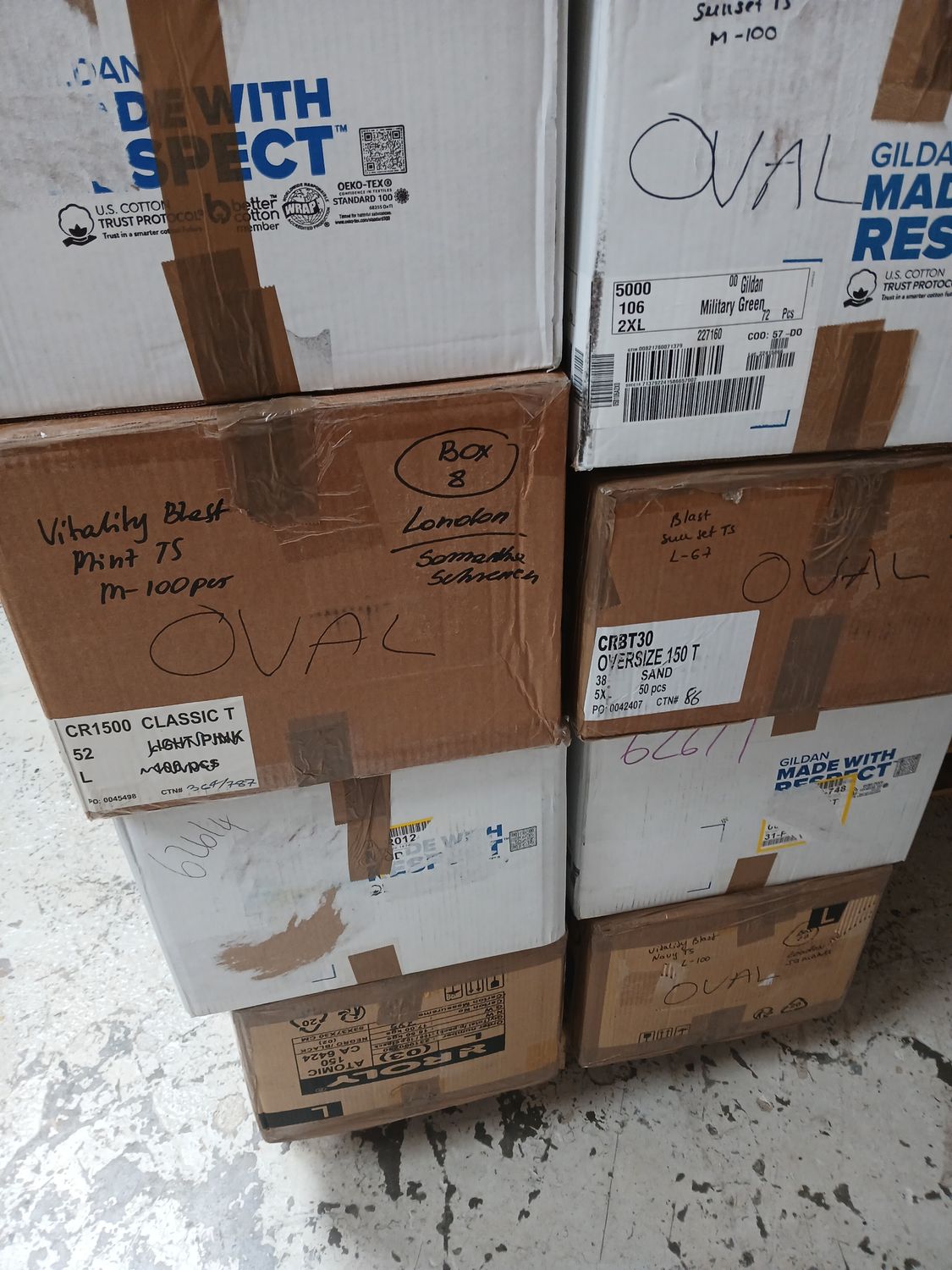 3 pallets of t shirts (middle of bay 5)