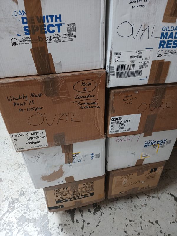 3 pallets of t shirts (middle of bay 5)