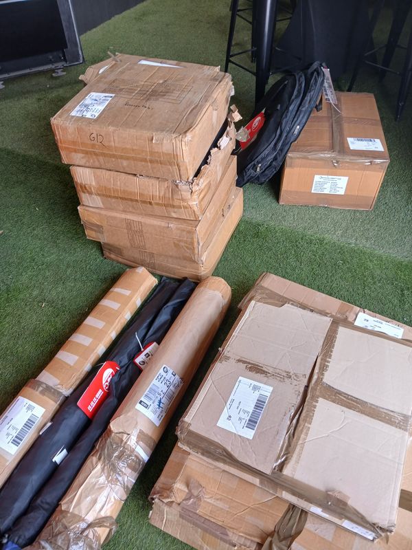 1 pallet of pop up.banners and umbrella stands ( top of bay 16)