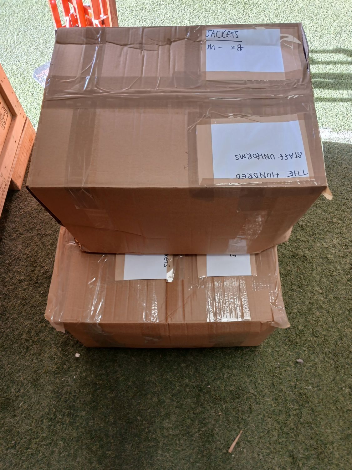 1 pallet of 3 boxes of various sizes of The Hundred jackets (top of bay 3)