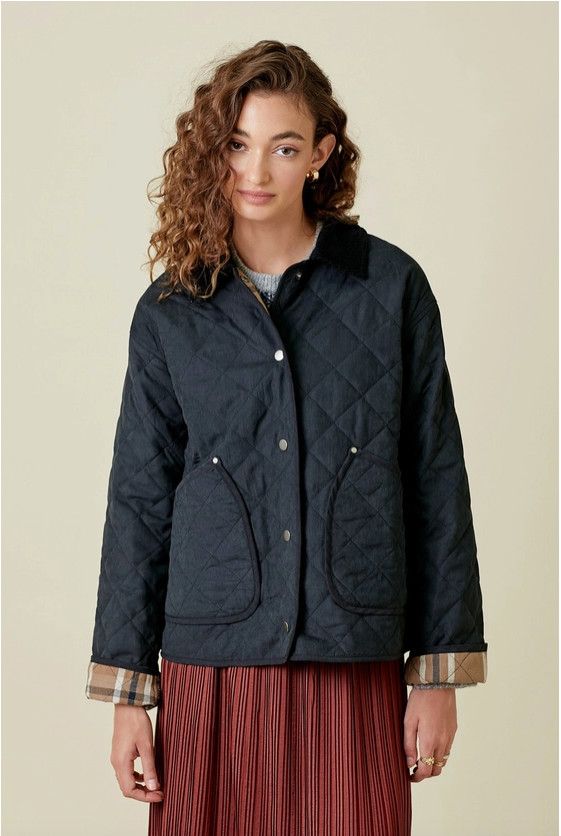 Contrast Quilted Jacket, Black