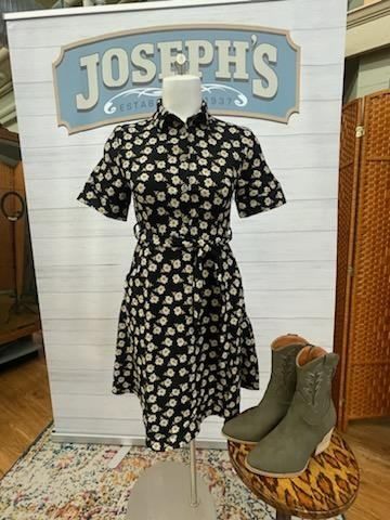 Black Printed Corduroy 1/4 Sleeve Dress