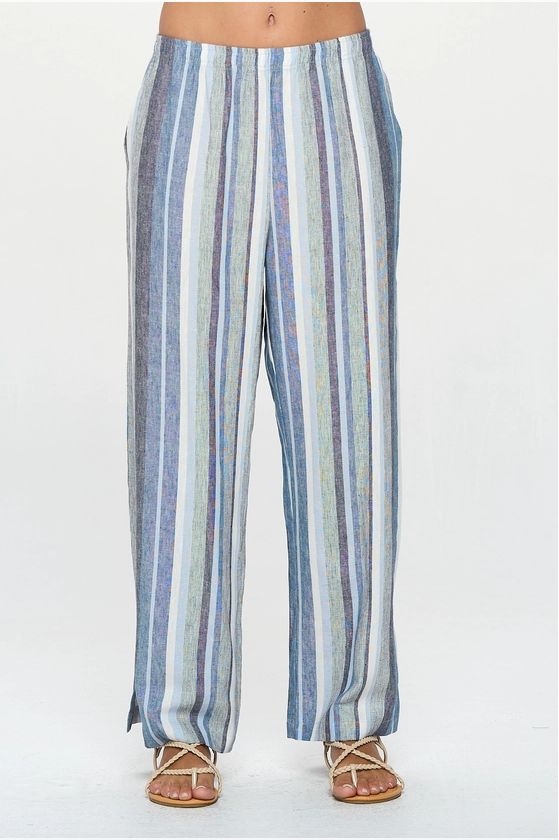 Linen Rayon Stripe Pants, Blue Stripe