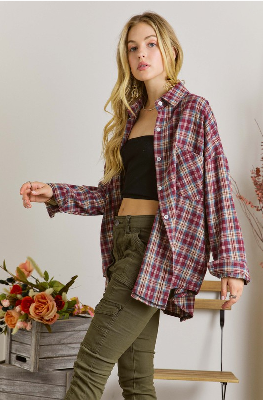 Fall in Love W/ Plaid Shirt, Burgundy