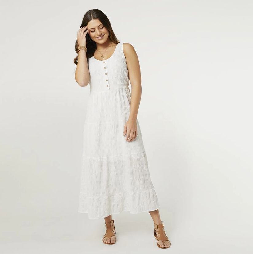 Meadow Gauze Tiered Tank Dress, WHT