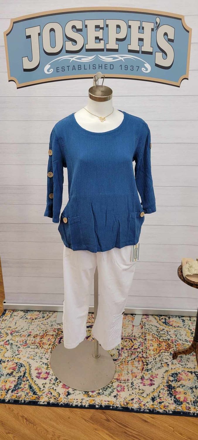 3/4 Sleeve Blouse, Capri Blue