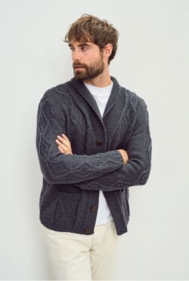 Killary Fjord Aran Cardigan, Charcoal