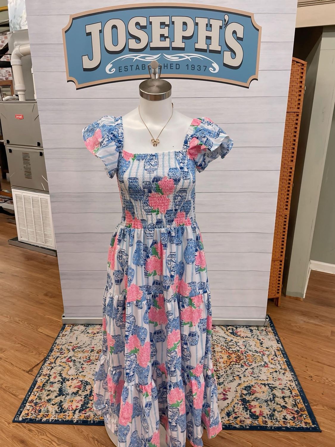Ginger Jar Bouquet Smocked Flutter Sleeve Dress