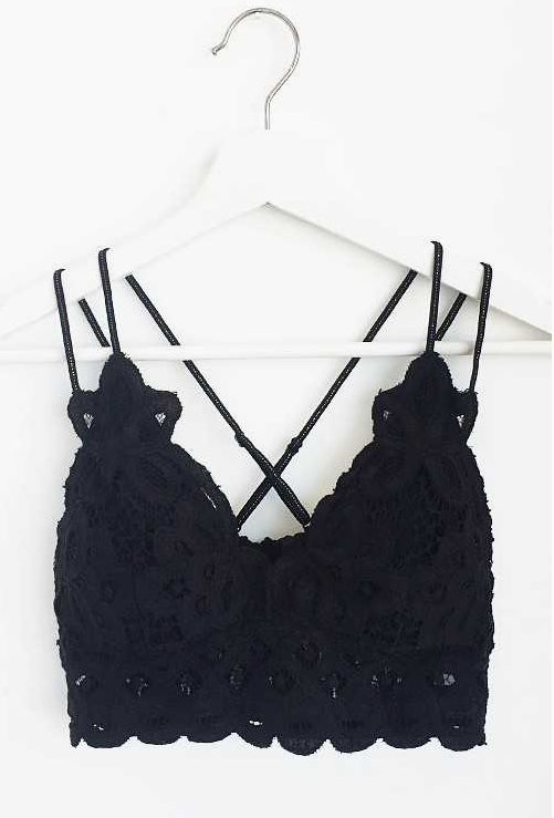 Scalloped Lace Cami Bralette, Black