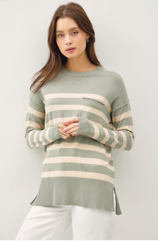 Lightweight Oversized Striped Basic Sweater, SGE