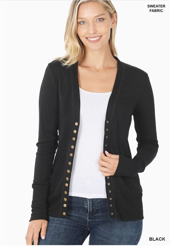 Snap Button Sweater Cardigan, Black