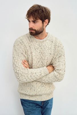 Inishbofin Mens Traditional Aran Sweater, Cream