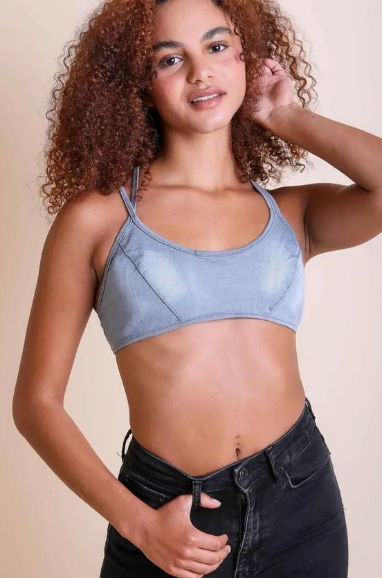 Stone Washed Denim Strap Bralette