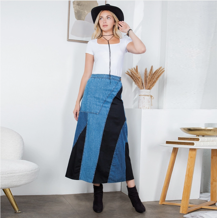 Panelled Patchwork Midi Skirt