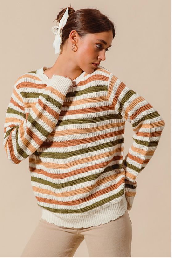 Multi Color Stripe Sweater, IVORY