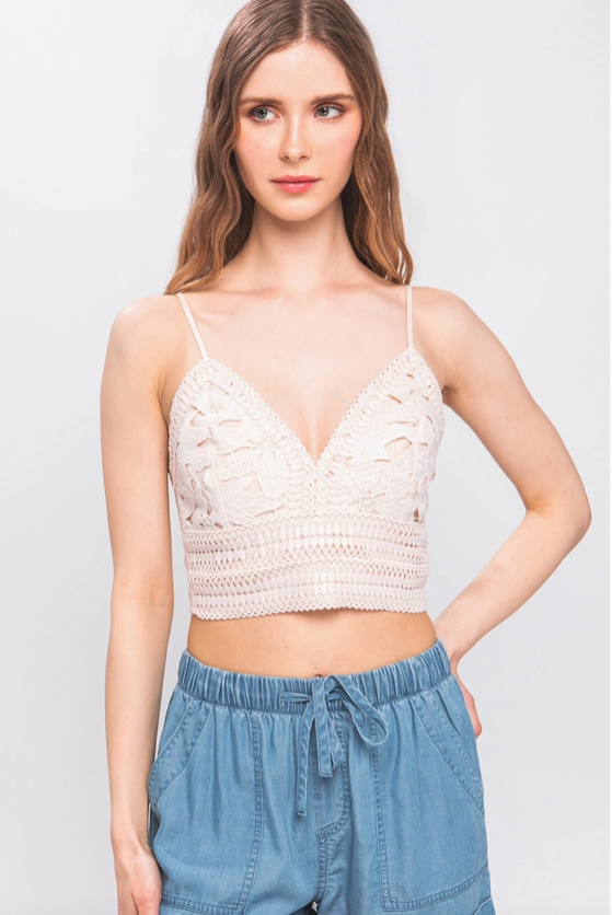 Textured Lace Crop Top, White