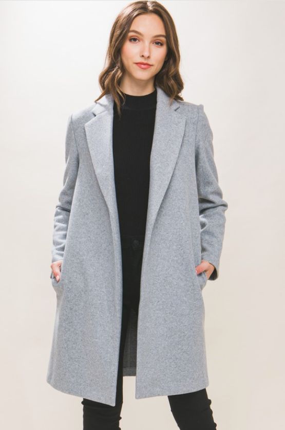 Fleece Long Line Coat, Lt Grey