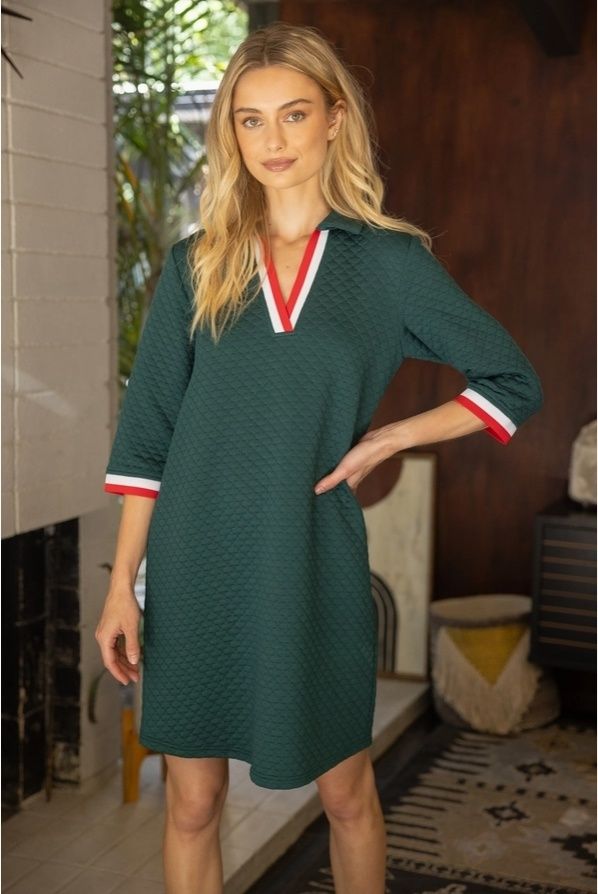 Stripe Band Detailed Collard Shift Dress