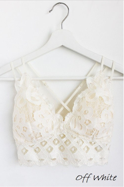 Scalloped Lace Cami Bralette, Off White