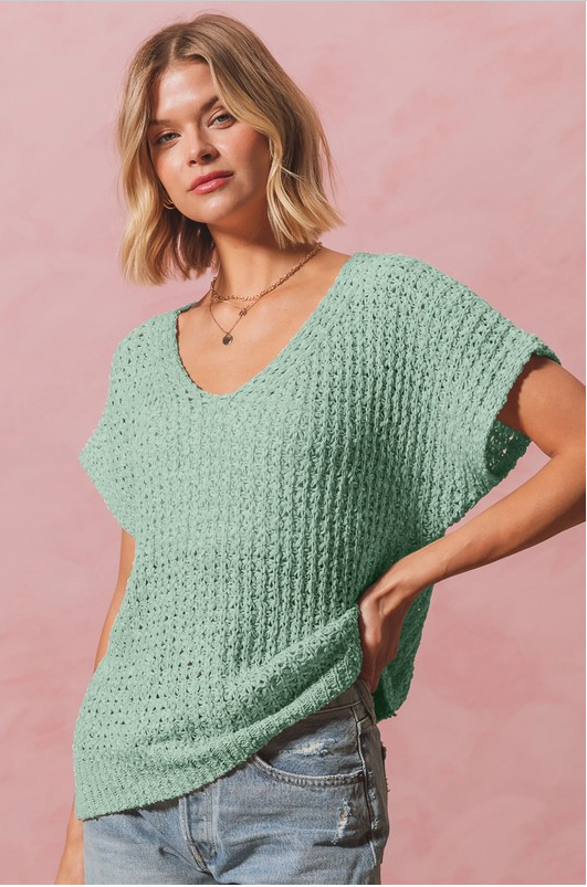 Deep V Neck Daily Pullover Sweater, Sage