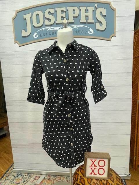 Black Polka Dot Corduroy Full Sleeve Dress