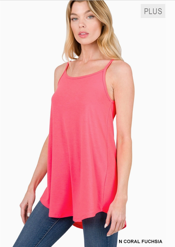 Fr &amp; Bk Reversible Spaghetti Cami, Coral Fuschia