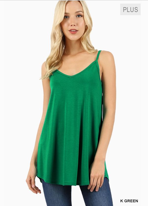 Front and Back Reversible Spaghetti Cami, K Green