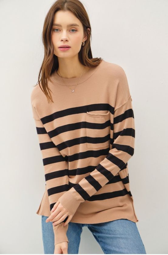 Lightweight Oversized Striped Basic Sweater, CML