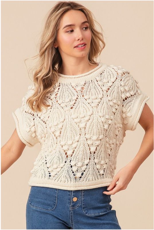 Bubble Textured Knit Sweater Top, Oatmeal