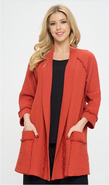 3/4 Sleeve Long Cardigan, Chili