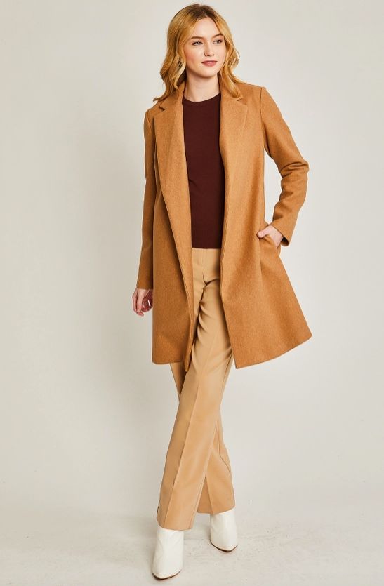Fleece Long Line Coat, Camel