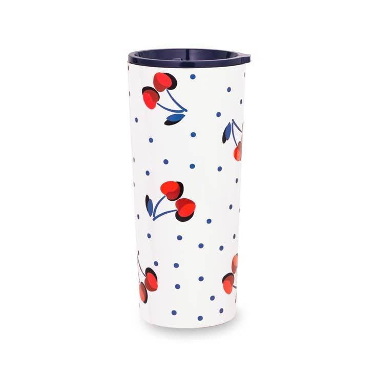Stainless Steel Tumbler, Vintage Cherry Dot