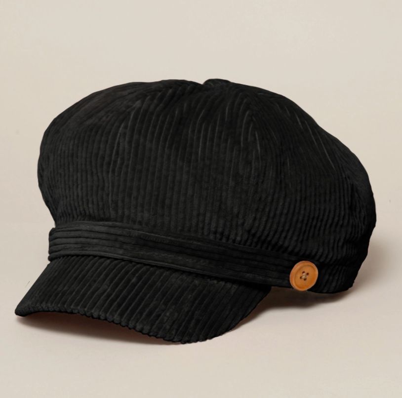 Solid Corduroy Cabbie, Black