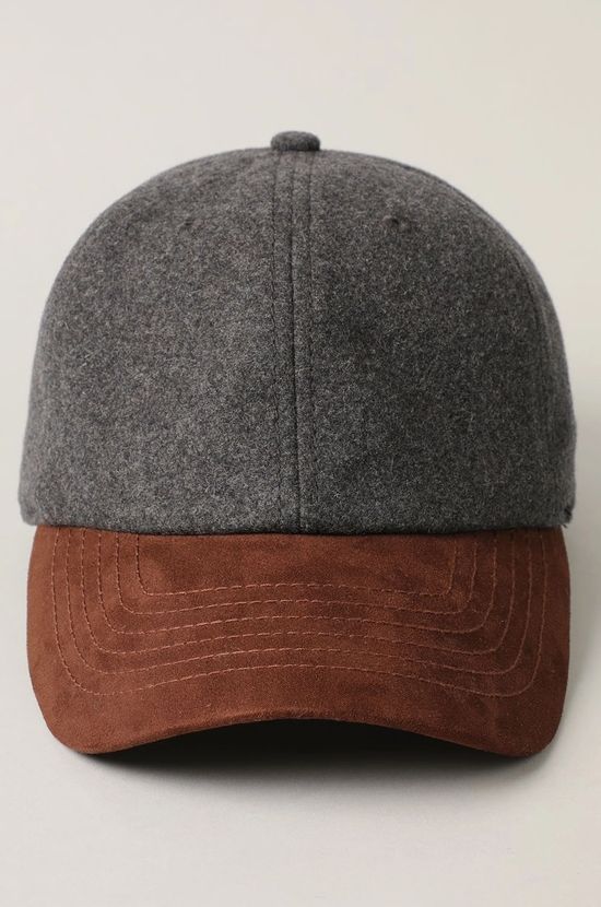 Wool Blend Ballcap W/ Suede Visor, Chr/Brwn