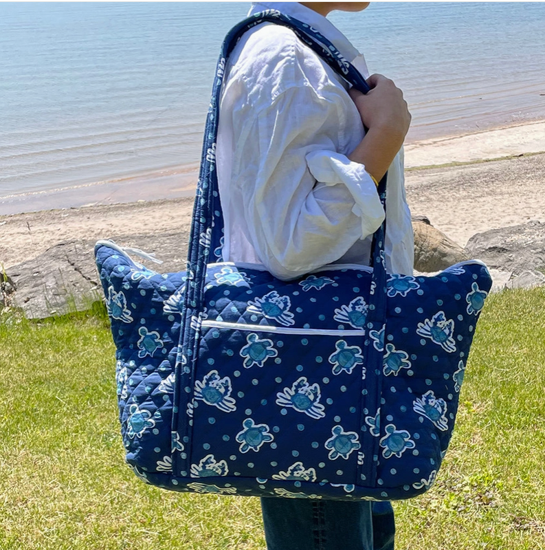 Turtle &amp; Crab Quilted Tote