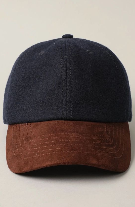 Wool Blend Ballcap W/ Suede Visor, Nvy/Brwn
