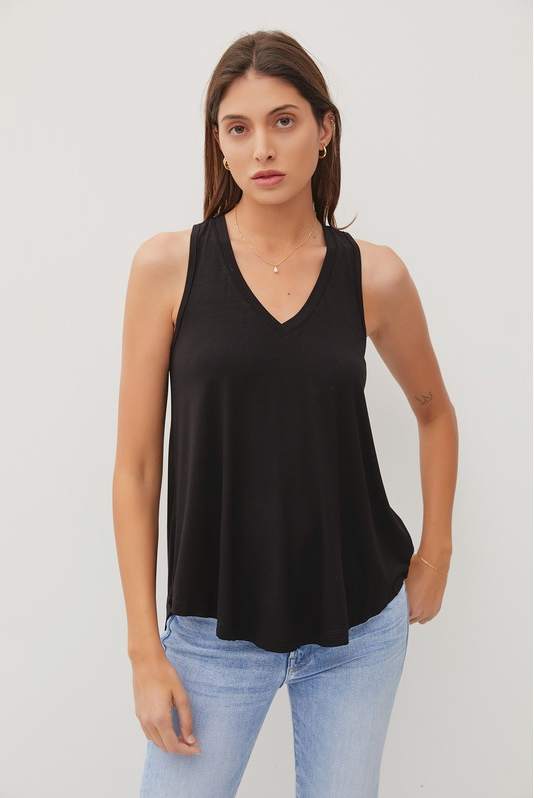 Soft V-Neck Tank, Color: Black, Size: S