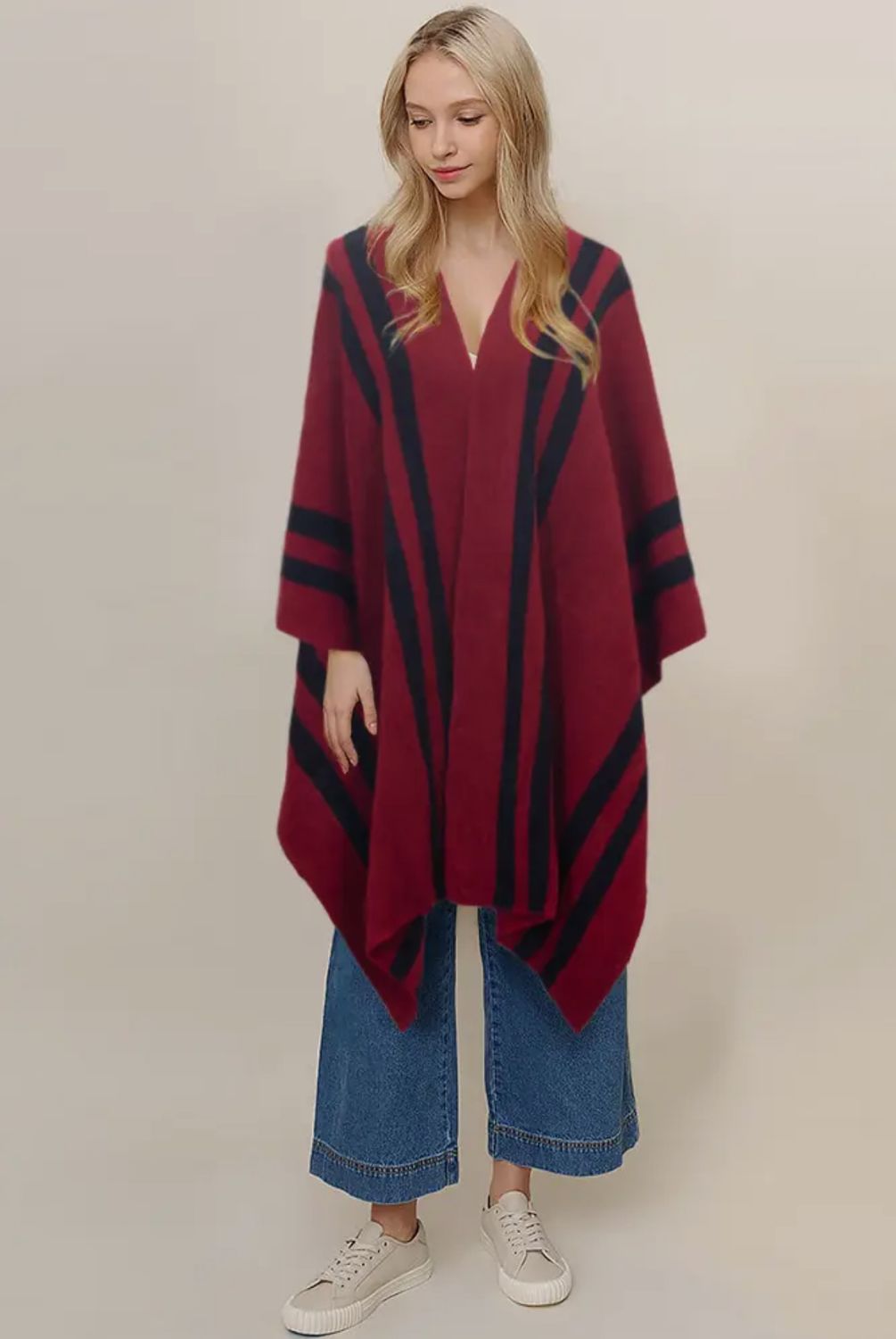 Striped Pattern Print Ruana